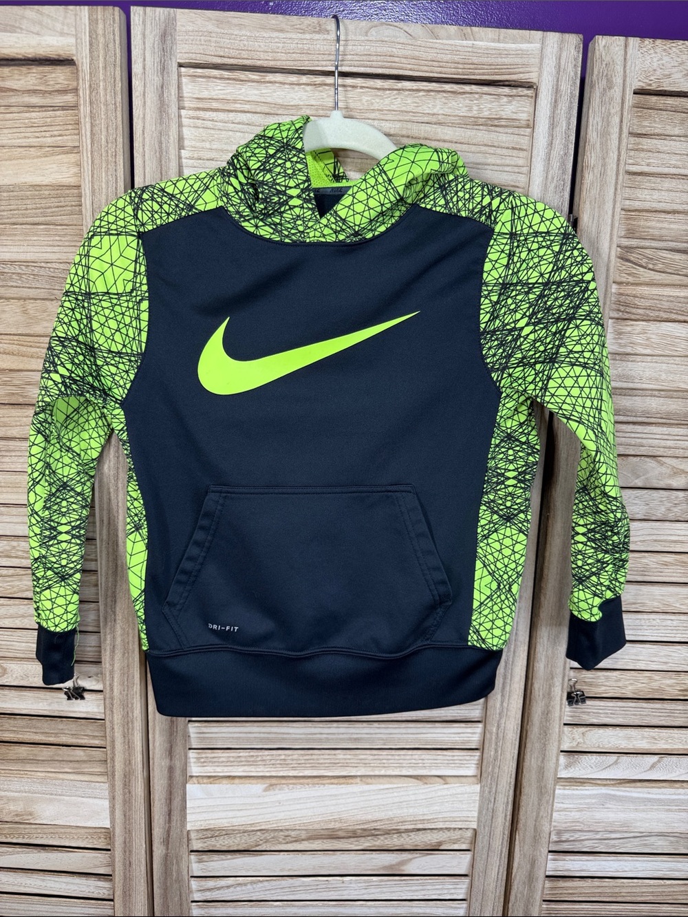 Nike Black & Neon Green Graphic Sleeve Hoodie Size S